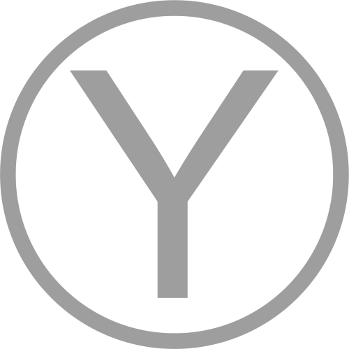 a white circle with a grey outline and a grey Y in the center